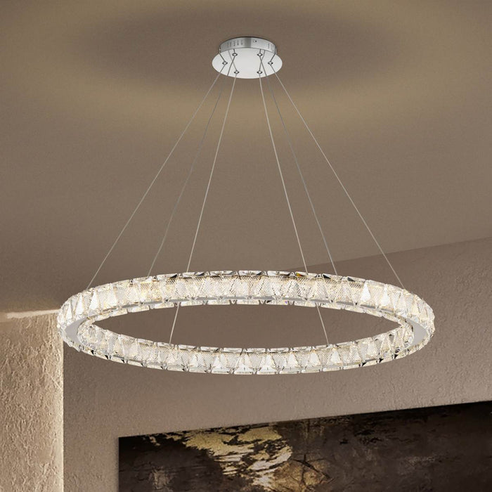 Pendant Nuvo 62-2442 Asher - LED 36 Inch Round Pendant - Polished Nickel Finish - K9 Crystal Nuvo