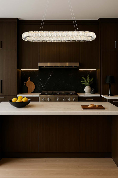 Pendant Nuvo 62-2443 Asher - LED 36 Inch Oval Pendant - Polished Nickel Finish - K9 Crystal Nuvo