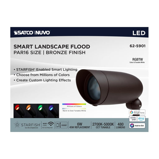 Flood Light Nuvo 62-5901 6 Watt LED Landscape Floodlight - RGB and 2700K-5000K Tunable White - Bronze Finish Nuvo