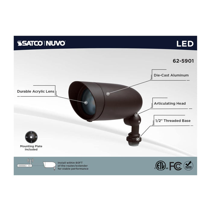 Flood Light Nuvo 62-5901 6 Watt LED Landscape Floodlight - RGB and 2700K-5000K Tunable White - Bronze Finish Nuvo