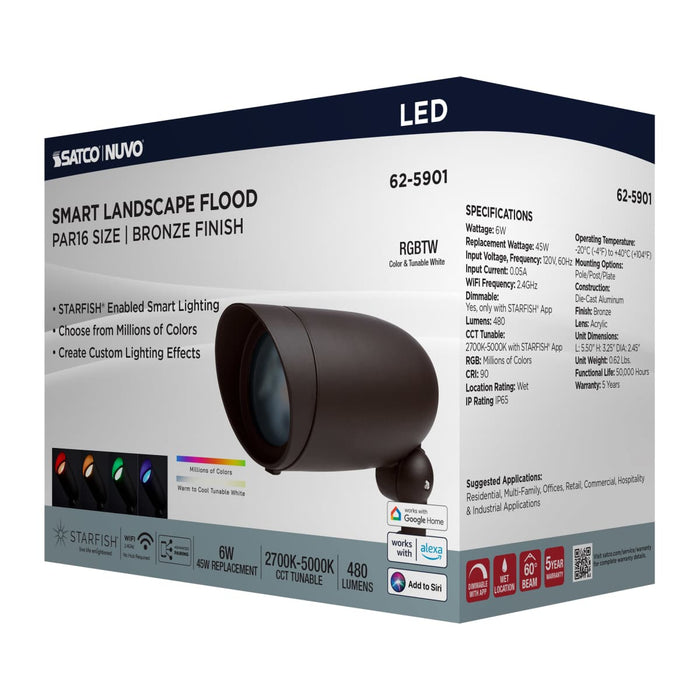 Flood Light Nuvo 62-5901 6 Watt LED Landscape Floodlight - RGB and 2700K-5000K Tunable White - Bronze Finish Nuvo