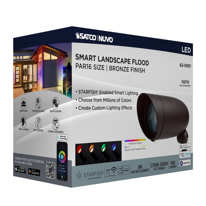 Flood Light Nuvo 62-5901 6 Watt LED Landscape Floodlight - RGB and 2700K-5000K Tunable White - Bronze Finish Nuvo