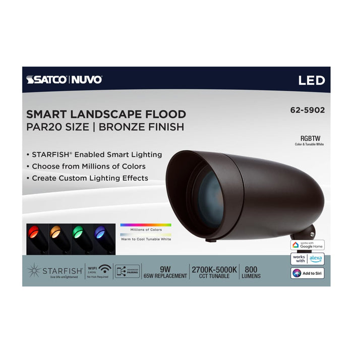 Flood Light Nuvo 62-5902 9 Watt LED Landscape Floodlight - RGB and 2700K-5000K Tunable White - PAR20 - Bronze Finish Nuvo