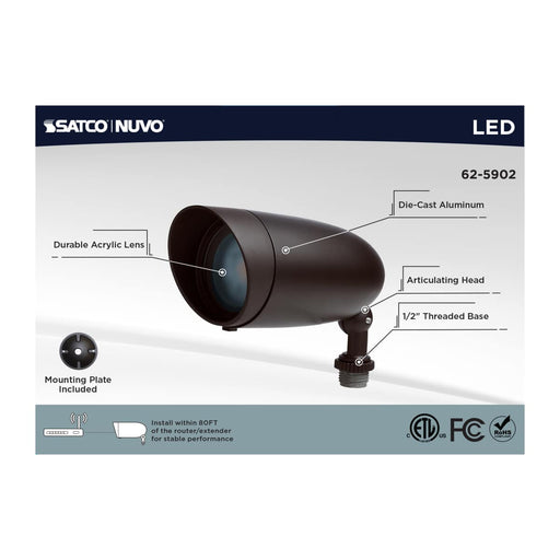Flood Light Nuvo 62-5902 9 Watt LED Landscape Floodlight - RGB and 2700K-5000K Tunable White - PAR20 - Bronze Finish Nuvo