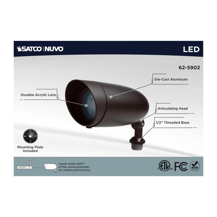 Flood Light Nuvo 62-5902 9 Watt LED Landscape Floodlight - RGB and 2700K-5000K Tunable White - PAR20 - Bronze Finish Nuvo