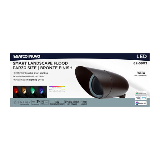 Flood Light Nuvo 62-5903 12 Watt LED Landscape Floodlight - RGB and 2700K-5000K Tunable White - PAR30 - Bronze Finish Nuvo