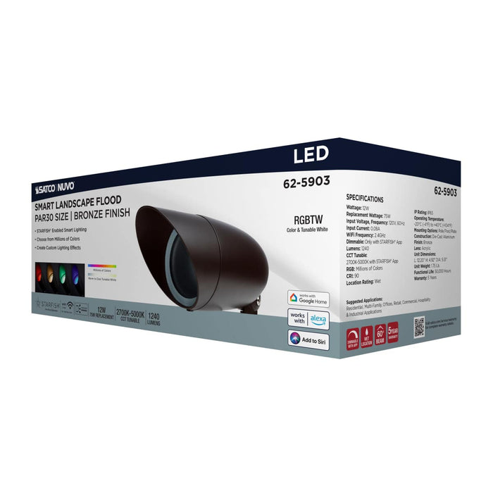 Flood Light Nuvo 62-5903 12 Watt LED Landscape Floodlight - RGB and 2700K-5000K Tunable White - PAR30 - Bronze Finish Nuvo