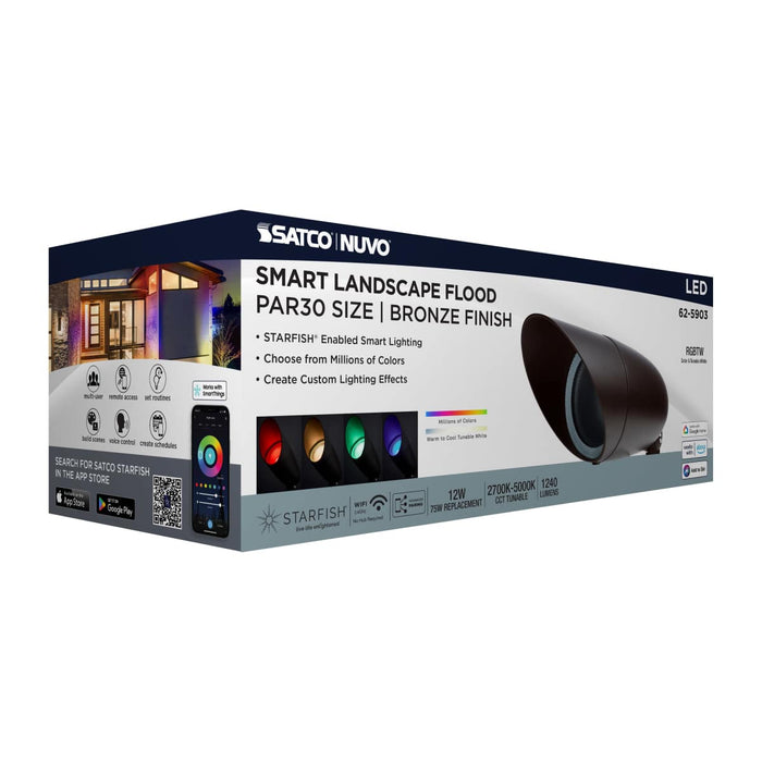 Flood Light Nuvo 62-5903 12 Watt LED Landscape Floodlight - RGB and 2700K-5000K Tunable White - PAR30 - Bronze Finish Nuvo