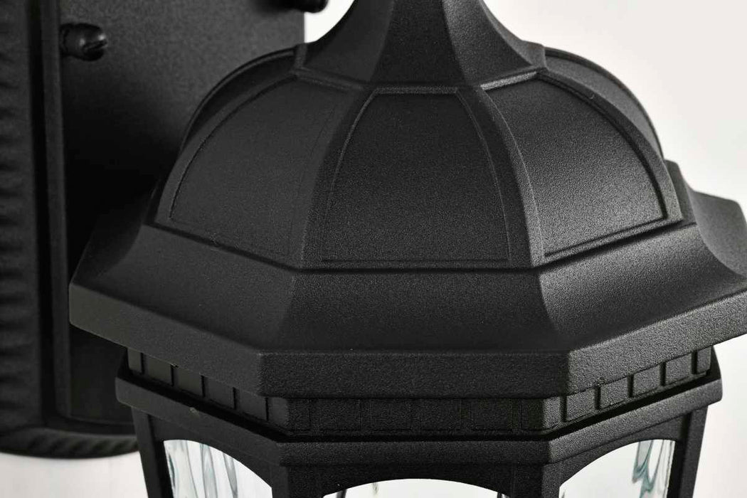 Sconce Nuvo 62-5945 East River Collection - 1 Light Outdoor Small Wall Fixture - LED - SMART - Starfish RGBTW - CCT Selectable - Matte Black - Clear Water Glass Nuvo