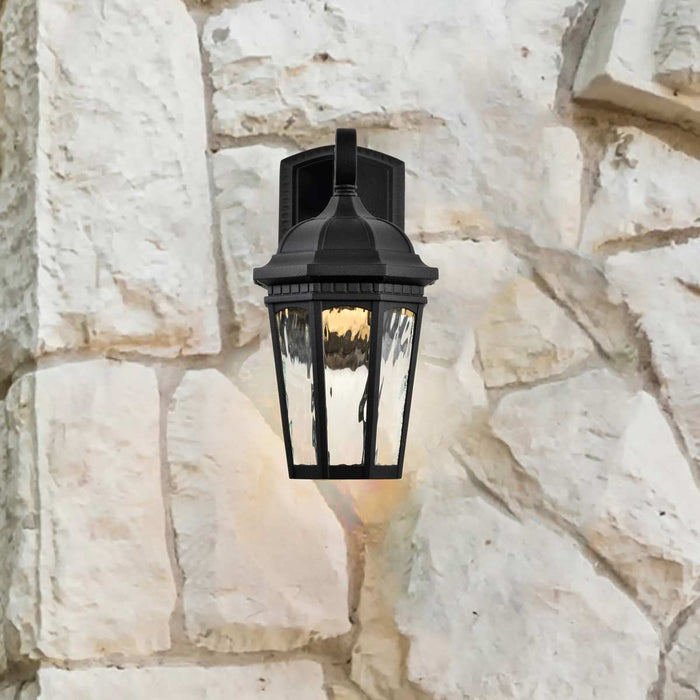 Sconce Nuvo 62-5945 East River Collection - 1 Light Outdoor Small Wall Fixture - LED - SMART - Starfish RGBTW - CCT Selectable - Matte Black - Clear Water Glass Nuvo