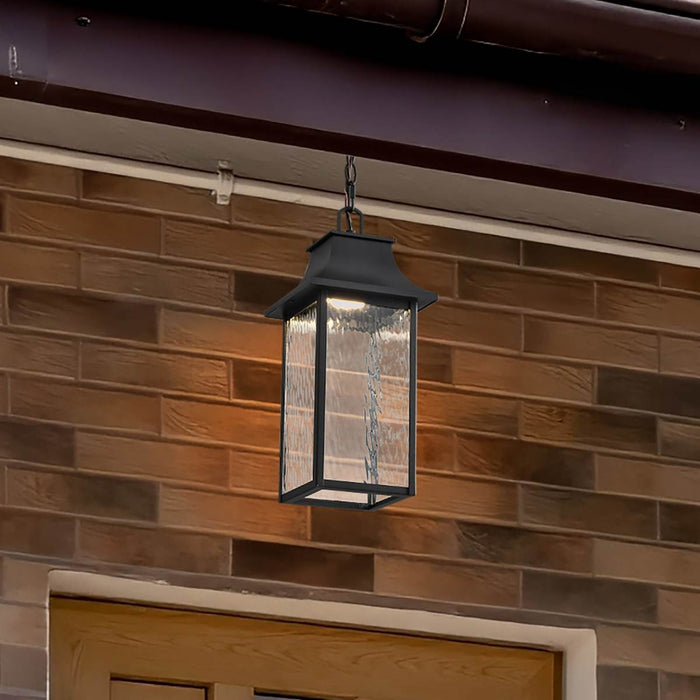 Pendant Nuvo 62-5996 Austen Collection - 1 Light Outdoor Hanging Fixture - LED - SMART - Starfish RGBTW - CCT Selectable - Matte Black - Clear Water Glass Nuvo
