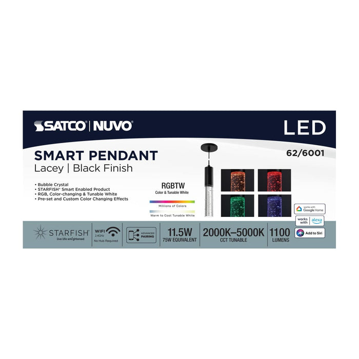 Pendant Nuvo 62-6001 Lacey - 2 Inch LED Mini Pendant - RGB/TW - Starfish Enabled - Matte Black with K9 Bubble Crystal Nuvo
