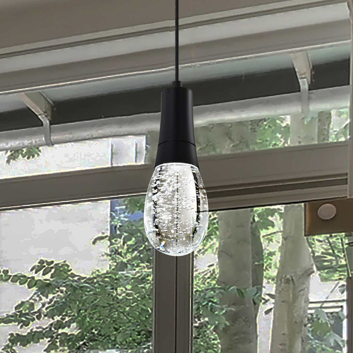 Pendant Nuvo 62-6002 Lacey - 4 Inch LED Pendant - RGB/TW - Starfish Enabled - Matte Black with K9 Bubble Crystal Nuvo