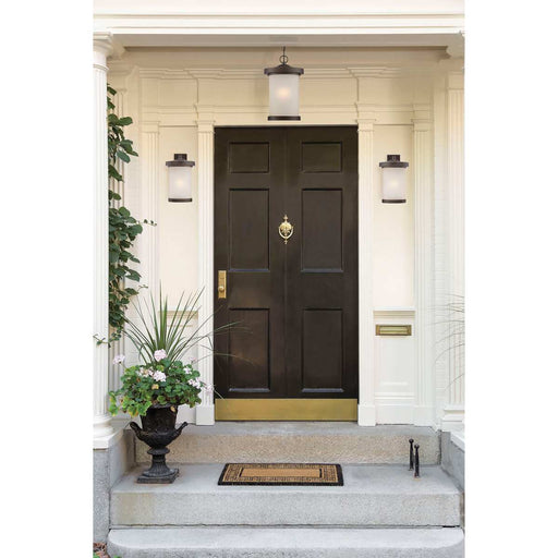 Hanging Lantern Nuvo 62-645 Diego - LED Outdoor Hanging with Satin Amber Glass - Mahogany Bronze Finish Nuvo