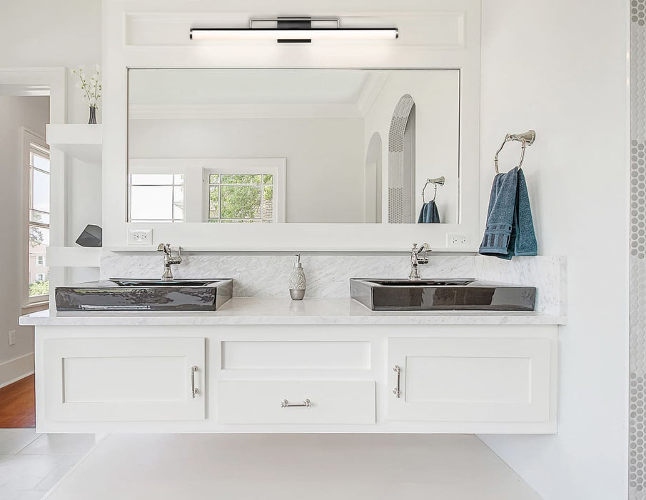 Vanity Nuvo 62-659 Solano LED Large Vanity - Black and Brushed Nickel Finish - White Acrylic Lens Nuvo