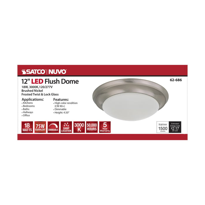Flush Mount Nuvo 62-686 18W - Flush Mount Twist & Lock Fixture - LED - 12 in. - Brushed Nickel Finish - Frosted Glass Nuvo