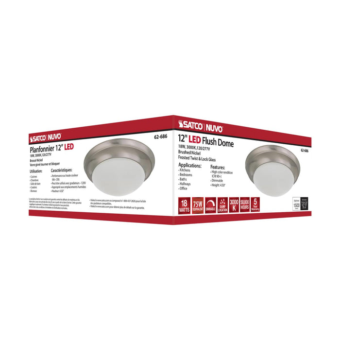 Flush Mount Nuvo 62-686 18W - Flush Mount Twist & Lock Fixture - LED - 12 in. - Brushed Nickel Finish - Frosted Glass Nuvo
