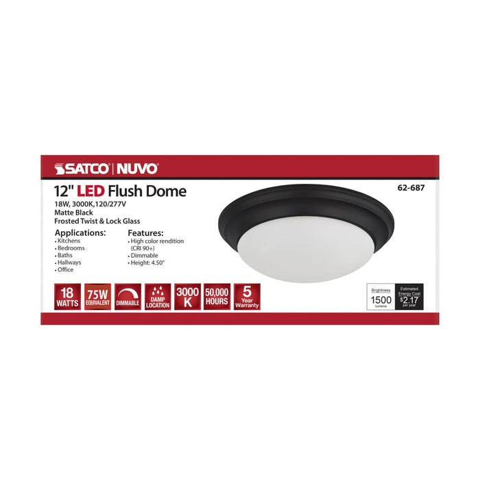 Flush Mount Nuvo 62-687 18W - Flush Mount Twist & Lock Fixture - LED - 12 in. - Matte Black Finish - Frosted Glass Nuvo