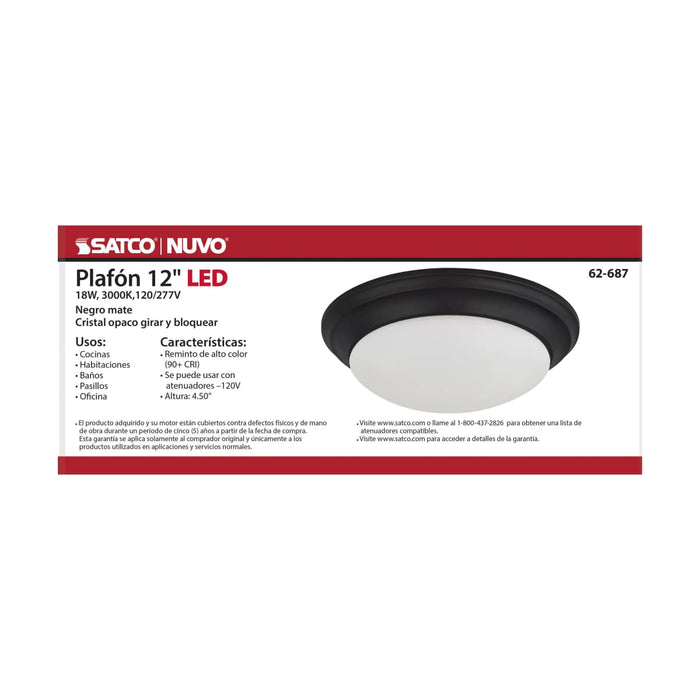 Flush Mount Nuvo 62-687 18W - Flush Mount Twist & Lock Fixture - LED - 12 in. - Matte Black Finish - Frosted Glass Nuvo