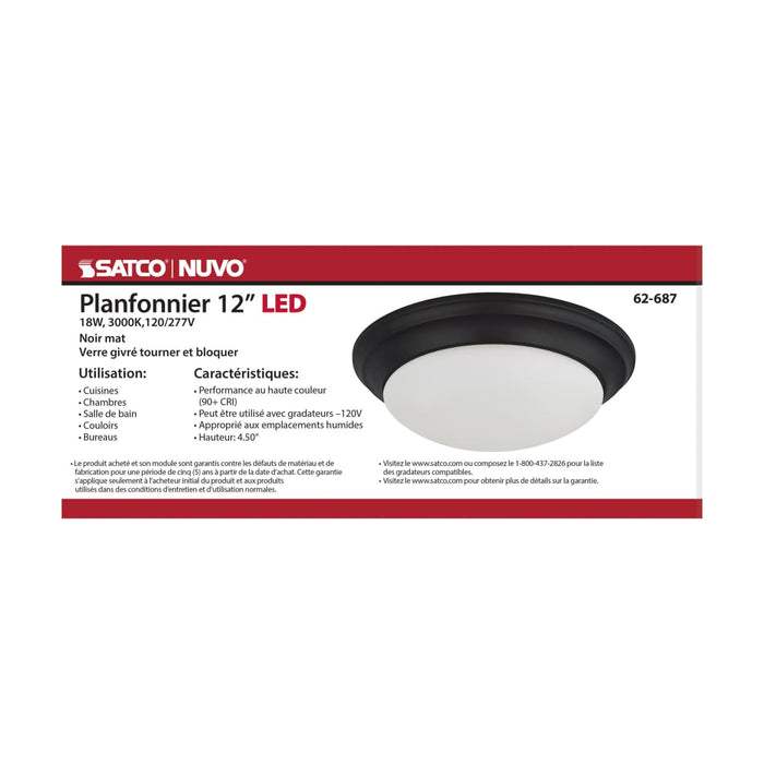 Flush Mount Nuvo 62-687 18W - Flush Mount Twist & Lock Fixture - LED - 12 in. - Matte Black Finish - Frosted Glass Nuvo