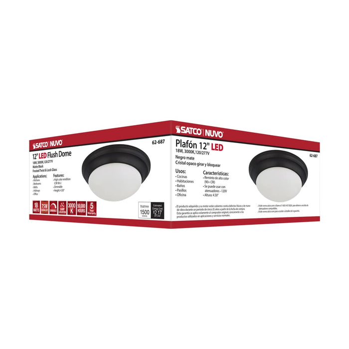 Flush Mount Nuvo 62-687 18W - Flush Mount Twist & Lock Fixture - LED - 12 in. - Matte Black Finish - Frosted Glass Nuvo