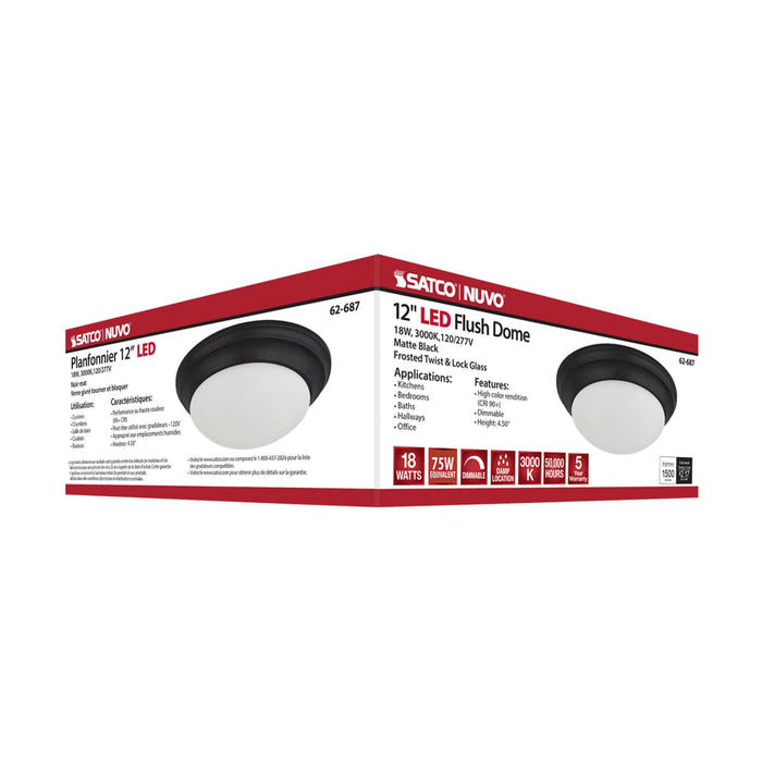 Flush Mount Nuvo 62-687 18W - Flush Mount Twist & Lock Fixture - LED - 12 in. - Matte Black Finish - Frosted Glass Nuvo