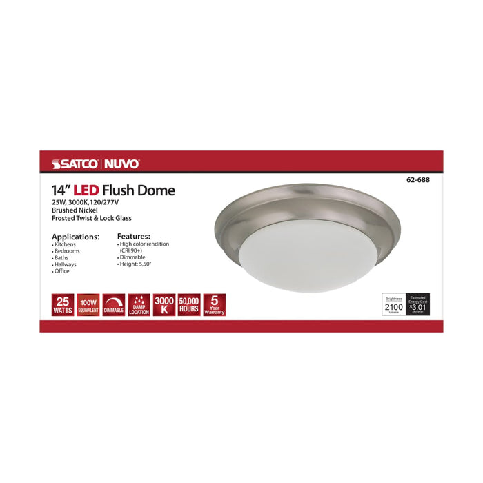Flush Mount Nuvo 62-688 25W - Flush Mount Twist & Lock Fixture - LED - 14 in. - Brushed Nickel Finish - Frosted Glass Nuvo