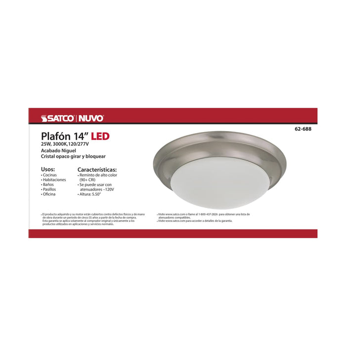 Flush Mount Nuvo 62-688 25W - Flush Mount Twist & Lock Fixture - LED - 14 in. - Brushed Nickel Finish - Frosted Glass Nuvo