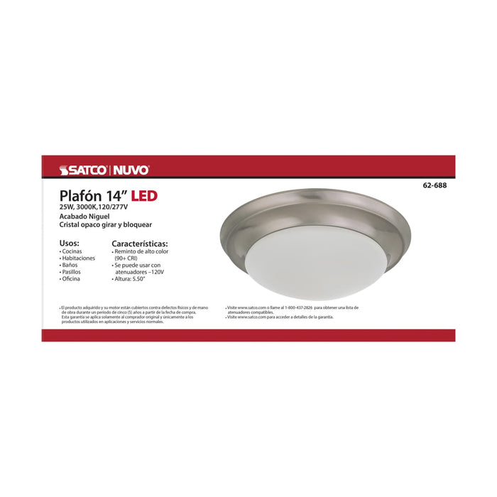 Flush Mount Nuvo 62-688 25W - Flush Mount Twist & Lock Fixture - LED - 14 in. - Brushed Nickel Finish - Frosted Glass Nuvo