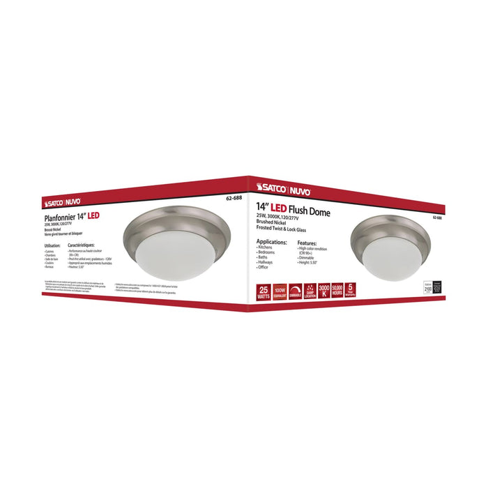 Flush Mount Nuvo 62-688 25W - Flush Mount Twist & Lock Fixture - LED - 14 in. - Brushed Nickel Finish - Frosted Glass Nuvo