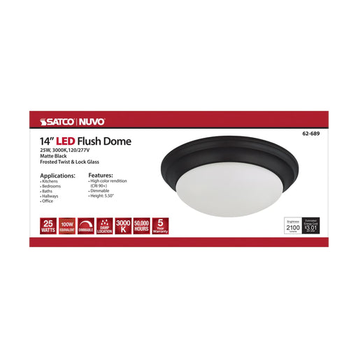Flush Mount Nuvo 62-689 25W - Flush Mount Twist & Lock Fixture - LED - 14 in. - Matte Black Finish - Frosted Glass Nuvo