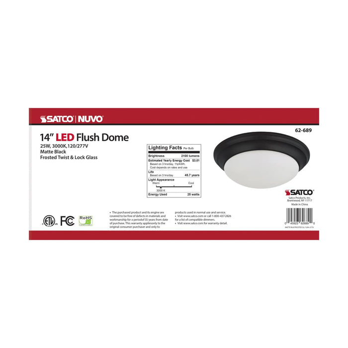 Flush Mount Nuvo 62-689 25W - Flush Mount Twist & Lock Fixture - LED - 14 in. - Matte Black Finish - Frosted Glass Nuvo