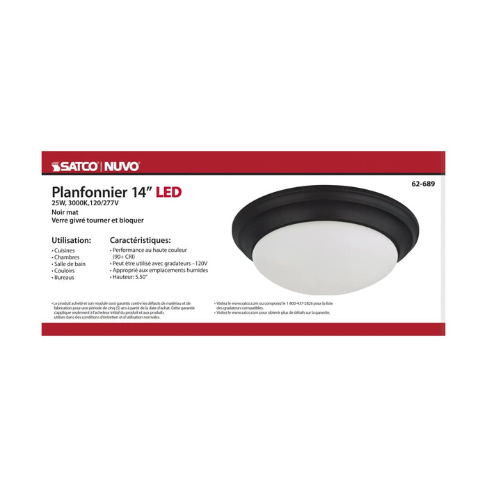 Flush Mount Nuvo 62-689 25W - Flush Mount Twist & Lock Fixture - LED - 14 in. - Matte Black Finish - Frosted Glass Nuvo