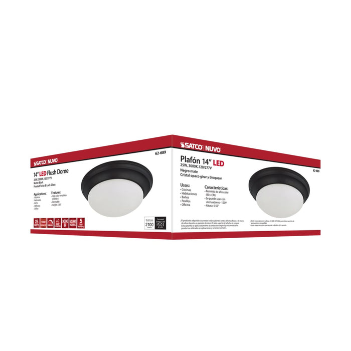 Flush Mount Nuvo 62-689 25W - Flush Mount Twist & Lock Fixture - LED - 14 in. - Matte Black Finish - Frosted Glass Nuvo