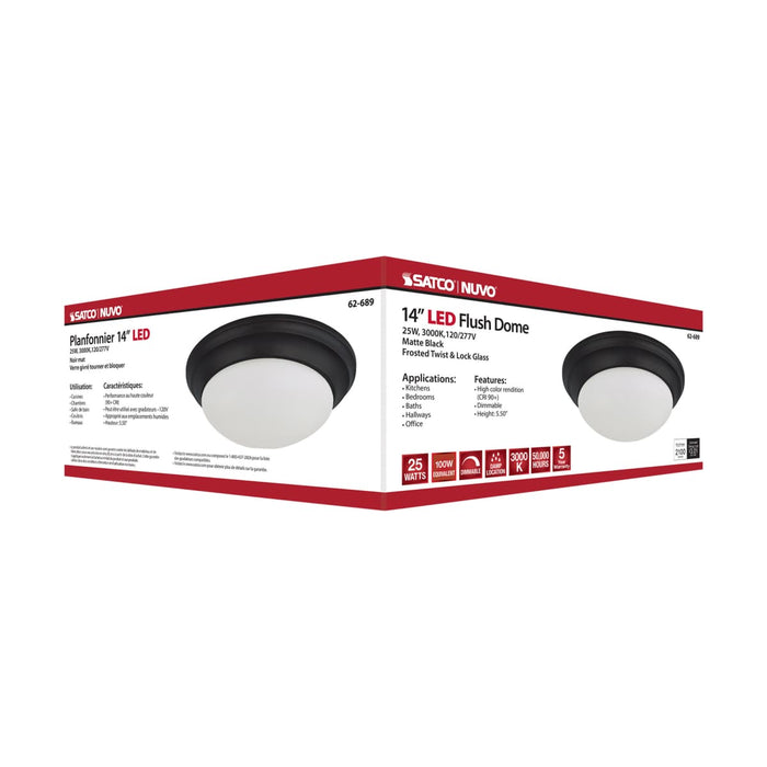 Flush Mount Nuvo 62-689 25W - Flush Mount Twist & Lock Fixture - LED - 14 in. - Matte Black Finish - Frosted Glass Nuvo