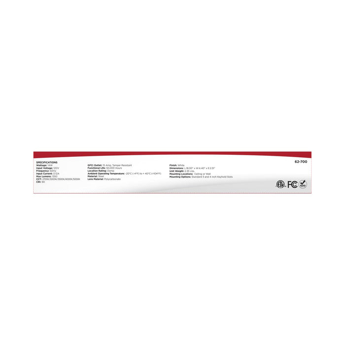Ceiling Wrap Nuvo 62-700 14 Watt 18 Inch LED Ceiling Wrap - Dual GFCI - 27K/30K/35K/40K/50K CCT Selectable - White Finish Nuvo