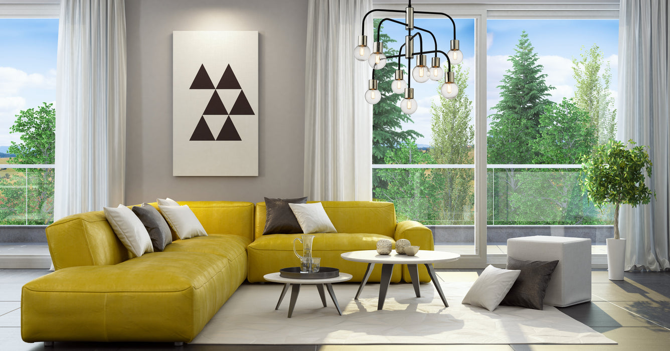 Chandelier Z-Lite 621-9MB-PN Matte Black + Polished Nickel Neutra 9 Light Chandelier Z-Lite