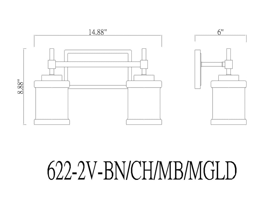 Vanity Z-Lite 622-2V-BN Brushed Nickel Cadoc 2 Light Vanity Z-Lite