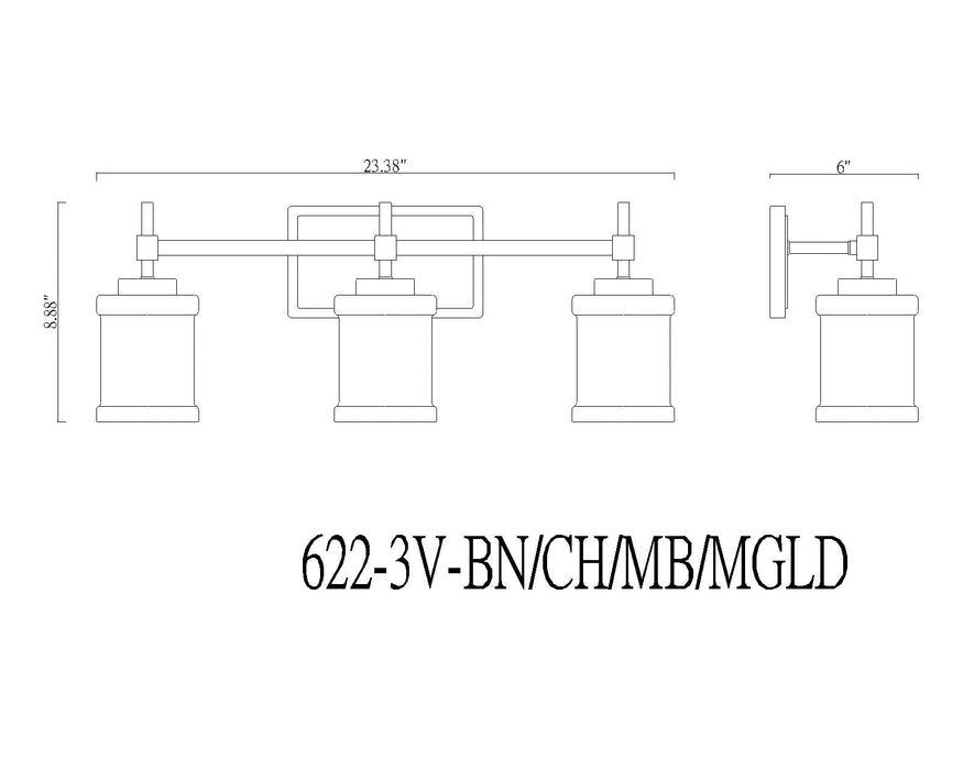 Vanity Z-Lite 622-3V-BN Brushed Nickel Cadoc 3 Light Vanity Z-Lite