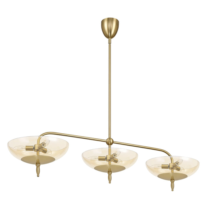Chandelier Thesis 207786A Fiorello 54 inch 9 light Brushed Gold Linear Chandelier with Smoked Amber Glass Shades THESIS