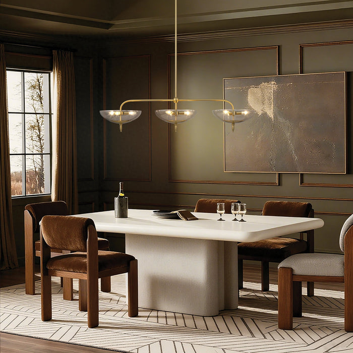 Chandelier Thesis 207786A Fiorello 54 inch 9 light Brushed Gold Linear Chandelier with Smoked Amber Glass Shades THESIS