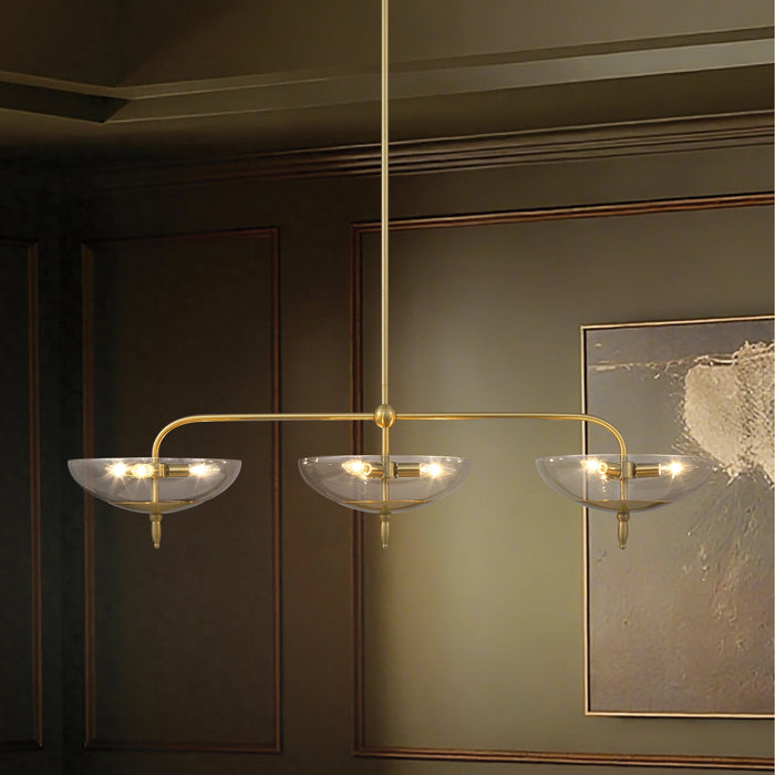 Chandelier Thesis 207786A Fiorello 54 inch 9 light Brushed Gold Linear Chandelier with Smoked Amber Glass Shades THESIS