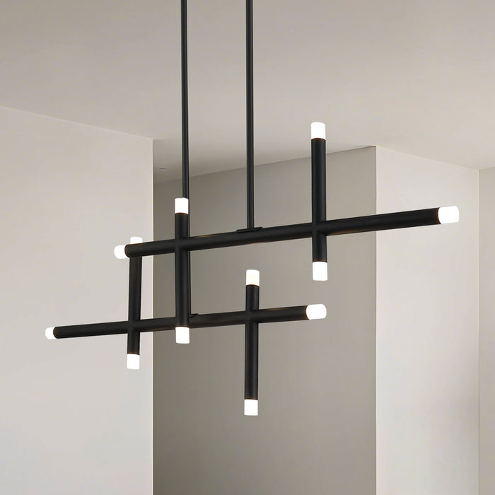Chandelier Thesis 207295A Manhattan 48 inch 12 light Matte Black LED Linear Chandelier THESIS
