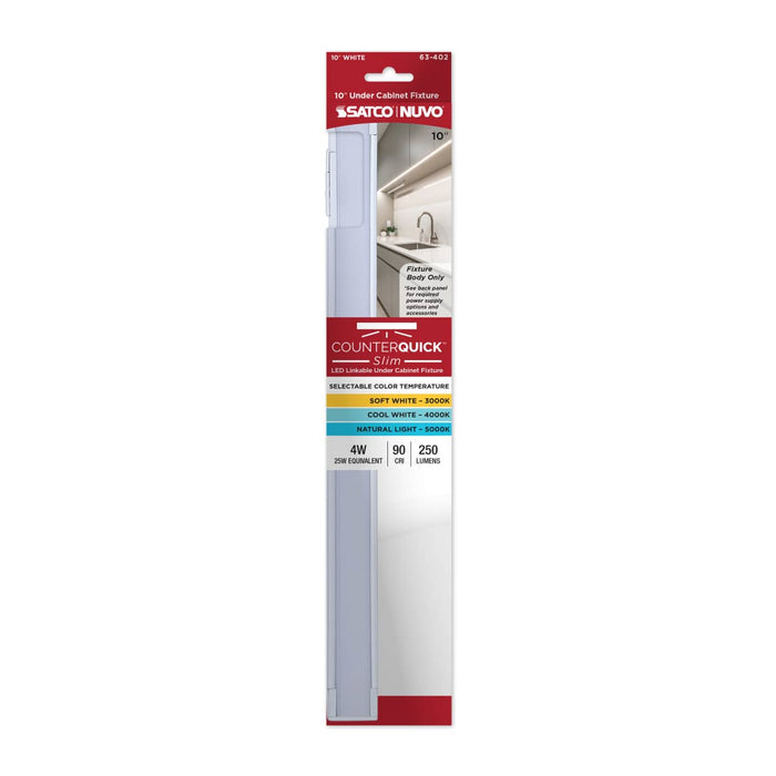 Under Cabinet Nuvo 63-402 4 Watt 10-Inch LED Under Cabinet - 30K/40K/50K CCT Selectable - White Finish 120 Volt Nuvo