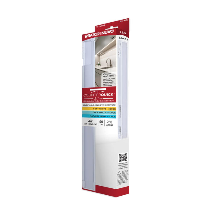 Under Cabinet Nuvo 63-402 4 Watt 10-Inch LED Under Cabinet - 30K/40K/50K CCT Selectable - White Finish 120 Volt Nuvo