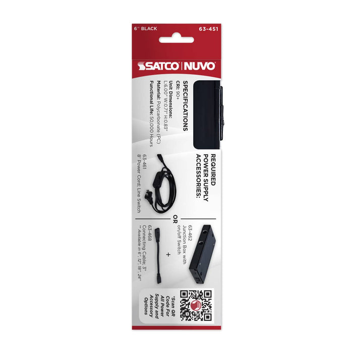 Under Cabinet Nuvo 63-451 2 Watt 6-Inch LED Under Cabinet - 30K/40K/50K CCT Selectable - Black Finish - 120 Volt Nuvo