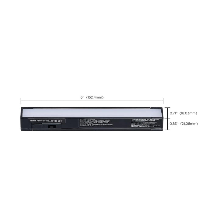 Under Cabinet Nuvo 63-451 2 Watt 6-Inch LED Under Cabinet - 30K/40K/50K CCT Selectable - Black Finish - 120 Volt Nuvo