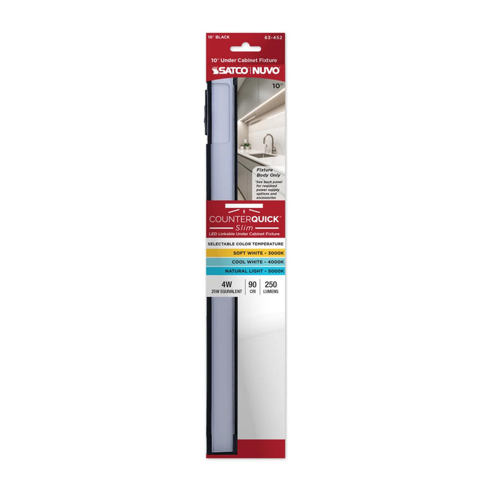 Under Cabinet Nuvo 63-452 4 Watt 10-Inch LED Under Cabinet - 30K/40K/50K CCT Selectable - Black Finish 120 Volt Nuvo