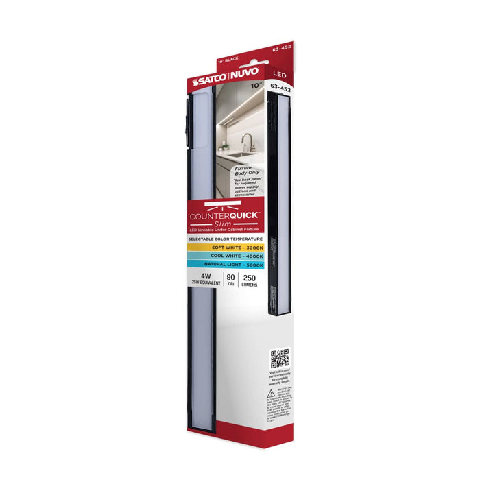 Under Cabinet Nuvo 63-452 4 Watt 10-Inch LED Under Cabinet - 30K/40K/50K CCT Selectable - Black Finish 120 Volt Nuvo