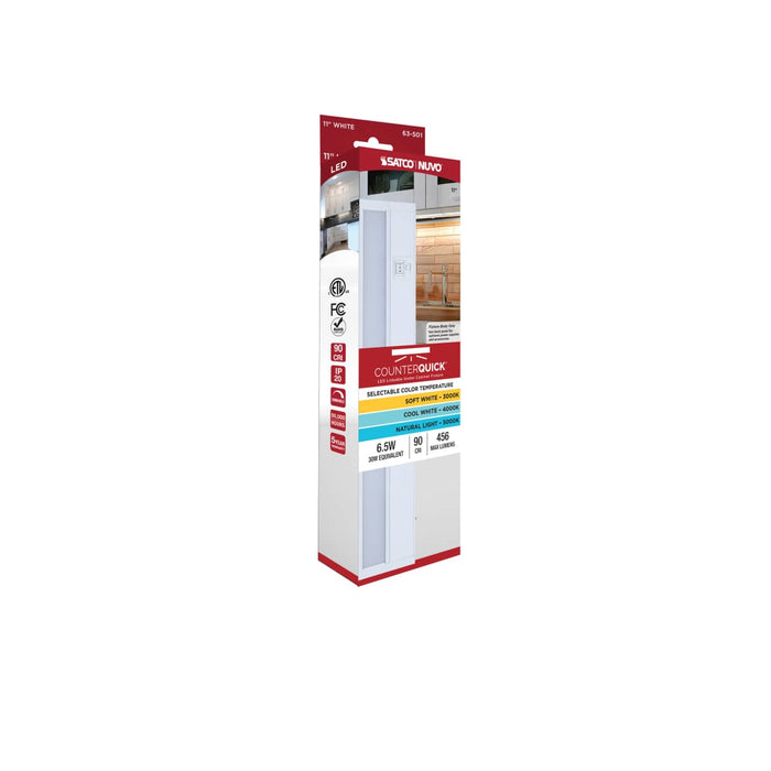 Under Cabinet Nuvo 63-501 6.5 Watt - 11 Inch LED White Under Cabinet Light - 3K/4K/5K CCT Selectable - 50000 Hours - White Finish Nuvo